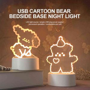 Luz de noche LED 3D, mesa de perro con oso encantador, lámpara de dibujos animados USB, regalo luminoso acrílico táctil para niños, vacaciones, decoración de habitación infantil Y1123