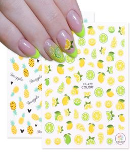 3D citron ananas Nail Art jaune autocollants ongles décalcomanies été adhésif coloré fruits papaye manucure curseur feuille CHCA6756815479170