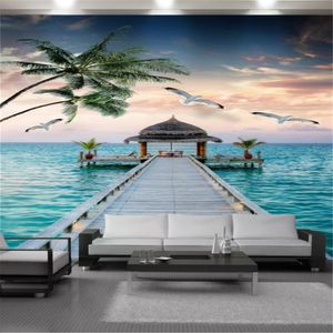 Papel pintado moderno 3d casa de paja de paseo marítimo con hermoso paisaje sala de estar dormitorio decoración del hogar pintura Mural fondos de pantalla