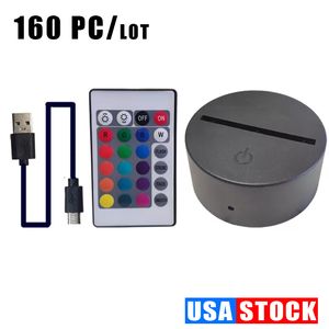 Base de lámpara de luz LED de noche 3D Control remoto Cable USB ajustable 7 colores luces decorativas para dormitorio sala de estar infantil