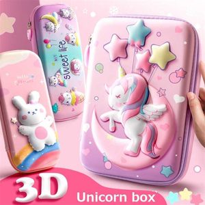 Estuche de lápices 3D Caja de almacenamiento de EVA Lovely Pink Unicorn Cartoon Pen Bag para School Girl Kawaii Papelería Bolsa de regalo Titular de borrador EN 220110