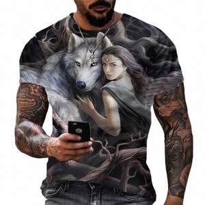 Camiseta de lobo estampado en 3D para hombres Summer de manga corta de gran tamaño jarra 2023 fi ropa de calles fría para hombres camisetas baratas q1ih#