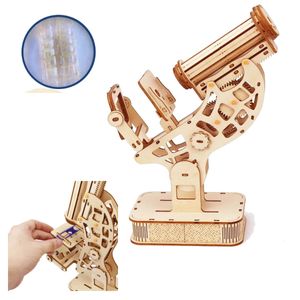 Puzzles 3D Kits de puzzle de microscope en bois 3D modèles pour enfant laboratoire scientifique biologie expérience constructeur bricolage assemblage pour construire 10x amplifier 231219