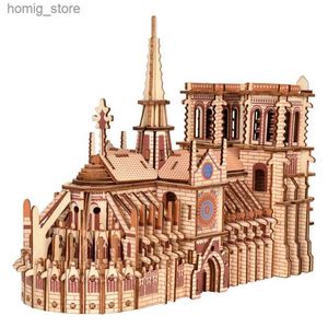 Puzzles 3D Puzzles en bois 3D Notre Dame Cathédrale navigant Planifier Jigsaw Woodcraft Kit Education Toys for Kids Building Robot Model Y240415