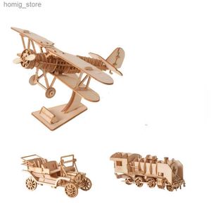 Puzzles 3D Puzzles en bois 3D Assemblage des jouets Blocs Blocs en bois Kits d'artisanat pour Jiagsaw Diy Classic Plane Car Navire Train Y240415