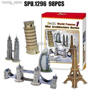 Rompecabezas 3D 98pcs Arquitectura mundialmente famosa 5in1 Londres Paris Pisa Bridge Tower Papel Modal Puzzle Toy Y240415