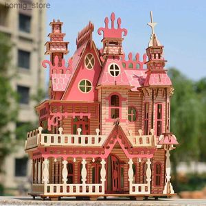 Puzzles 3D Fantasy Villa Wood Jigsaw 3d Wooden Puzzle Diy Doll House Model Assemblé Miniature Dollhouse Toys for Children Girls Gift Y240415