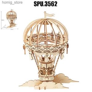 Puzzles 3D Ballon à air chaud mécanique Diy 3D Laser Laser Coute en bois Puzzle de puzzle Kits de construction Toy Y240415