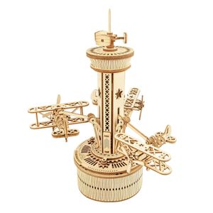 Rompecabezas 3D Robotime Rokr Rompecabezas de madera 3D para adultos DIY Kit de modelo de caja musical para construir Kit de construcción de autoensamblaje Avión - Torre de control 230616