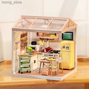 Puzzles 3D RoboTime Rolife 3D Puzzle Super Store Happy Meals Kitchen Plastic Diy Minature House Kit Miniature Dollhouse Playset avec LED Y240415