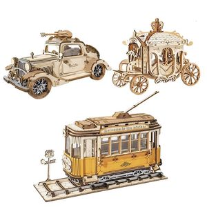 Puzzles 3D RoboTime Rolife Vintage Car Model Wooden Puzzle Toys For Chilidren Kids Adult TG504 231219