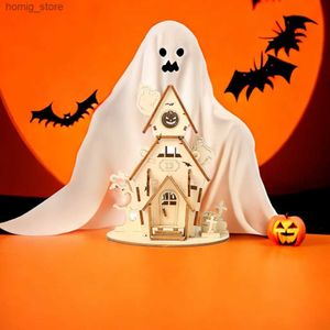 Puzzles 3D Tada 3D Halloween Haunted House Diy Wood Puzzle Party Home Ghost Decoration Model Assembly Toys Game for Children Kids Gift Y240415