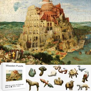 Rompecabezas 3D La Torre de Babel Wooden Puzzl Irregular Jigsaw Puzzle Animales Wood Children Game Modelo de juego Hell Dificultad de aprendizaje del llavero 240419