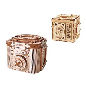 Puzzles 3D Boîte à bijoux en bois Puzzle mécanique 3D Assembler des blocs de construction de bâtiments Modèles Surprise Bague de mariage Collier Mot de passe Cadeau 231219