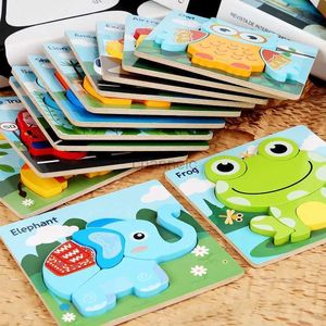 Puzzles 3D Puzzles en bois Montessori Toys Puzzle Animaux éducatifs Cartoon Early Learning Cognition Intelligence Game For Children Kids Toys Gift 240419
