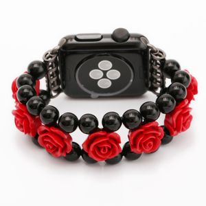 3D Rose Rouge Bijoux Fleur Montre Bracelets Bande Pour Apple Watch Ultra 49mm 40mm 44mm 41mm 45mm 38mm 42mm Mode Dames Bracelet iWatch 8 7 6 SE 5 4 3 Bracelet De Remplacement