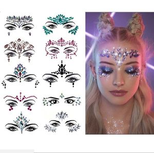 3D Sexy visage autocollants de tatouage Sourcil BijouxTatouages temporaires paillettes faux tatto strass pour femme Fête visages Bijoux tatouages