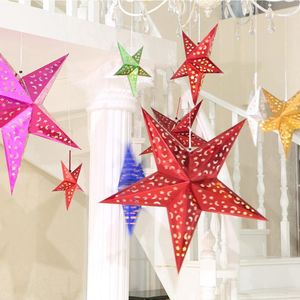Decoraciones navideñas 3D Estrella brillante Estéreo Linterna de papel láser Lámpara de pentagrama 30 cm / 45 cm / 60 cm Adornos colgantes para árboles Decoración de escena 1