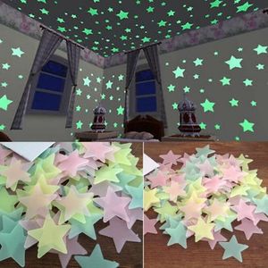 Pegatinas de pared de estrellas 3D que brillan en la oscuridad, pegatinas de paredes fluorescentes luminosas para niños, habitación de bebé, dormitorio, techo, decoración del hogar