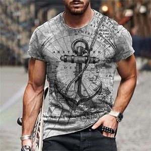 Camiseta 3D para hombre, ropa de verano, pantalón corto informal, camiseta Vintage, ropa de calle, camiseta estampada con ancla de barco, camisetas para hombre, Tops 220621