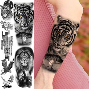 3D tigre bois Lion guerrier tatouages temporaires pour femmes adultes hommes hibou univers fleur aigle faux tatouage avant-bras lavable Tatoos