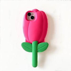Coque de téléphone en Silicone, tulipe 3D, pour iphone 15, 14, 13, 12, 11 Pro Max, dessin animé, Design mignon, protection pour filles, à la mode, 1 pièce