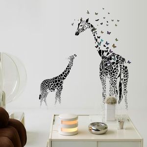 3D deux girafe papillon bricolage vinyle stickers muraux pour chambres d'enfants décor à la maison art décalcomanies papier peint décoration adesivo de parede 210308