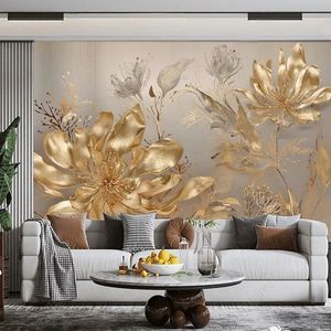 Fond d'écran 3d Luxury Luxury 3D Golden Flower Art Mural Salon Chambre Sofa Home Decor Wall Painting 3D Papel de Parede