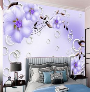 Fond d'écran 3D Purple Flower Home Improvement Papier Paper Romantique Floral Digital Print Paint Cuisine salle de cuisine Mural7403616