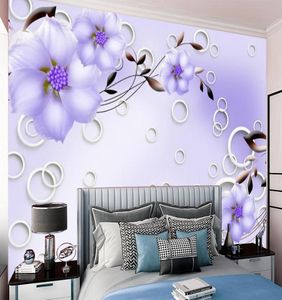 Fond d'écran 3D Purple Flower Home Improvement Paper Romantic Floral Digital Print Paint Cuisine salle de cuisine Mural5379424