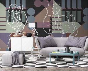 Murs de papier peint 3D élégant moderne simple abstrait lignes de caractère géométrique décor à la maison salon chambre revêtement mural HD papier peint
