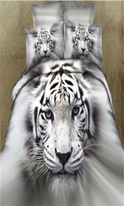 Ensembles de literie Tiger 3D White Tiger Lit Cover Set Lit dans un sac de lit avec un lit de couette Doona Couvre en lin queen Size Full Double 4PCS282Y7021336
