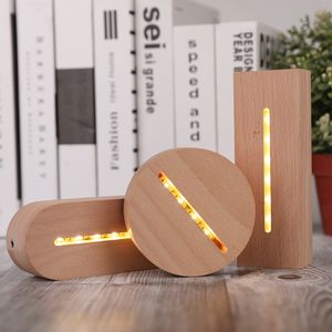 Base de lampe en bois 3D LED Bases de veilleuse USB rondes carrées pour support de table en hêtre de remplacement en acrylique Lumières chaudes écologiques 7