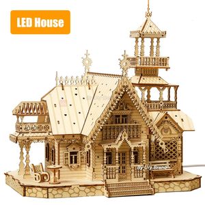 Rompecabezas de madera 3D, casa de Villa, Castillo Real con ensamblaje ligero, juguete para niños y adultos, Kits de modelos DIY, decoración de escritorio para regalo 240122