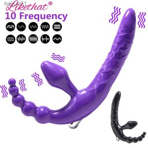 3in 1 Strap-on Dildo Vibrator Pour Femmes Perles Anales Plug G-Spot Adult Sex toys pour Lesbiennes Gays Masturbation Produit de Sexe Jeu L230518
