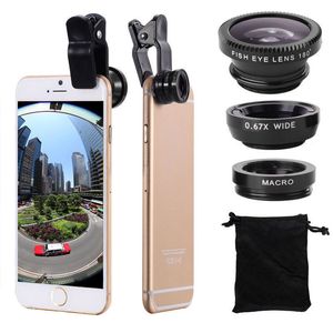 3in1 Fisheye Phone Lens 0.67X Grand Angle Zoom Fish Eye Macro Lentilles Caméra Kits Avec Clip Lentille