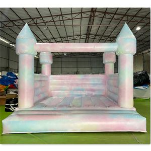 3m/4m Commercial Tie Dye Wedding Bounce House Inflatable Jumper With 4 Post Kids White Bouncy Castle For Birthday Party