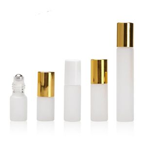 3ML 5ML 10ML Frosted Rollon Botella de acero inoxidable Roller Ball Roll-on Bottle Aceite esencial Fragancia Contenedor Tubo Golden Cap LX5913