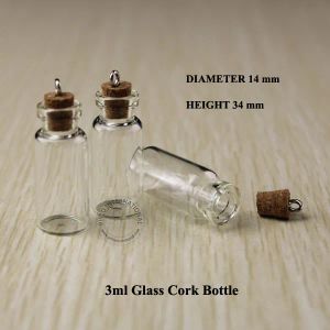 3ml Mini petites bouteilles en verre flacons bocaux avec bouchons décoratifs bouteille de tube à essai en verre bouché avec liège pour pendentifs mini 50pcs en gros