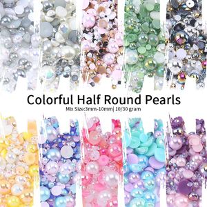 Perles demi-rondes de couleurs AB mélangées de 3mm à 10mm, à dos plat, embellissement de Scrapbooking, artisanat bricolage