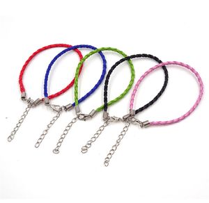 Accessoires pour cheveux 3mm Chaînes réglables faites à la main Europe Bracelets en cuir tressé PU 925 Plaqué argent Obster Fermoir Lien Bracelets