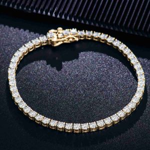 Pulsera de tenis de diamantes de moissanita de 3 mm, oro amarillo de 10 quilates, cadena de tenis de 6-9 pulgadas, ajuste de punta Miami Hiphop para hombre, venta al por mayor