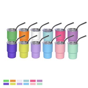 3 oz Sublimation Shot Glass Cup 90 ML Gobelet À Vin Double Paroi En Acier Inoxydable Shot Glass Non Vide Avec Couvercle Et Paille pour DIY 12 couleurs