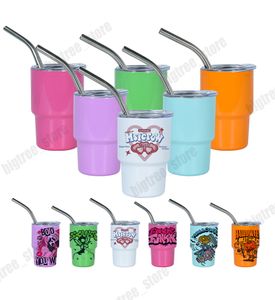 3oz Sublimation Shot Glass Cup 90ML Gobelet à vin Double paroi en acier inoxydable Shot Glass Non Vacuum avec couvercle et paille pour le bricolage