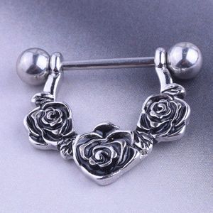 3Pair retro classic Rose Nipple Shield Piercing Rings Surgical Steel Body Piercing 14G Nipple Piercing Body Jewelry