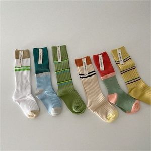 3 paires / lots Toddler Baby Knee High Floor Sock Enfants Chaussettes Rayées Enfants Garçons Filles Coton Tube Chaussettes Bebes Design 1-9 ans 220512