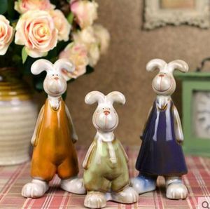 3 pc Bugs Bunny famille en céramique lapin blanc décor à la maison artisanat chambre décoration artisanat ornement porcelaine figurines d'animaux