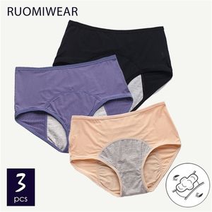 Culottes menstruelles de 3PC Plus Taille Sous-vêtements de période anti-fuite Nylon Respirant Mesh Menstruation Briefs 6XL / 7XL Lingerie 210730