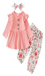 3pcs Automne NOUVEAU NOUVEAU BROB Baby Girl Set Pink Tops Pantalon imprimé floral Bandeau mignon Clothing Backs Clothing 0 3 mois Outfits2347733