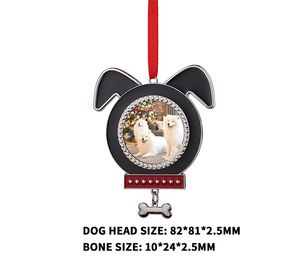 3 uds piezas de bolsa sublimación DIY blanco en blanco aleación de Zinc perro colgante en forma de mascota con correa roja Feliz Navidad